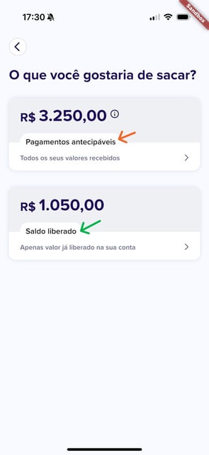 tela de saque